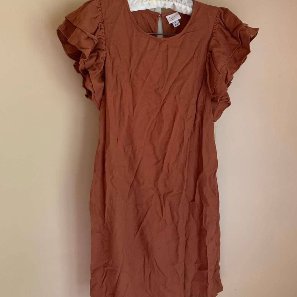 Ruffle Sleeve Rust Tank Linen Mini Dress